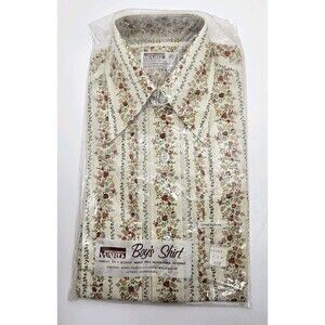 Vtg 1970s Montgomery Ward Long Sleeve Boys Shirt Sz 10 Floral Print Retro NOS